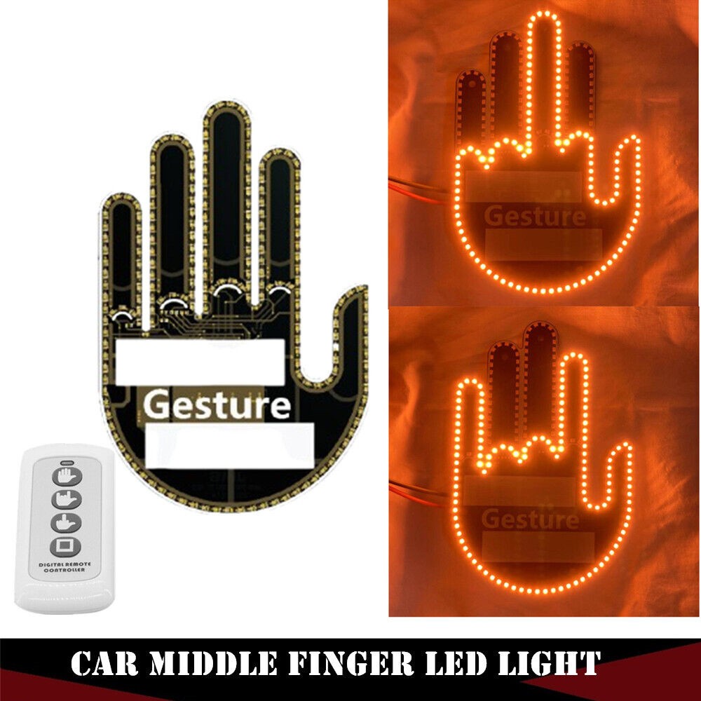 Car Rear Window Light Remote Middle Finger Gesture Light Funny Road Rage  Signs
